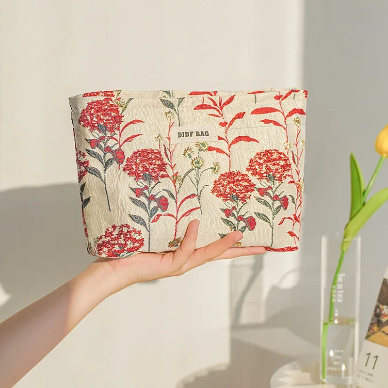 trousse de maquillage pour femmes, bouquet bleu, serviette hygiénique de grande capacité, retouche, fournitures de maquillage, sac de rangement en toile, trousse de toilette