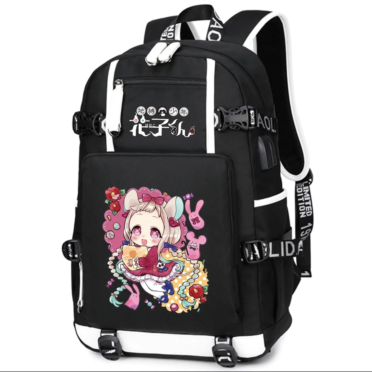 dessin animé toilette lié hanako-kun étudiants école sac à dos pour ordinateur portable oxford bookbag usb charge anime shouler sacs sac à dos décontracté