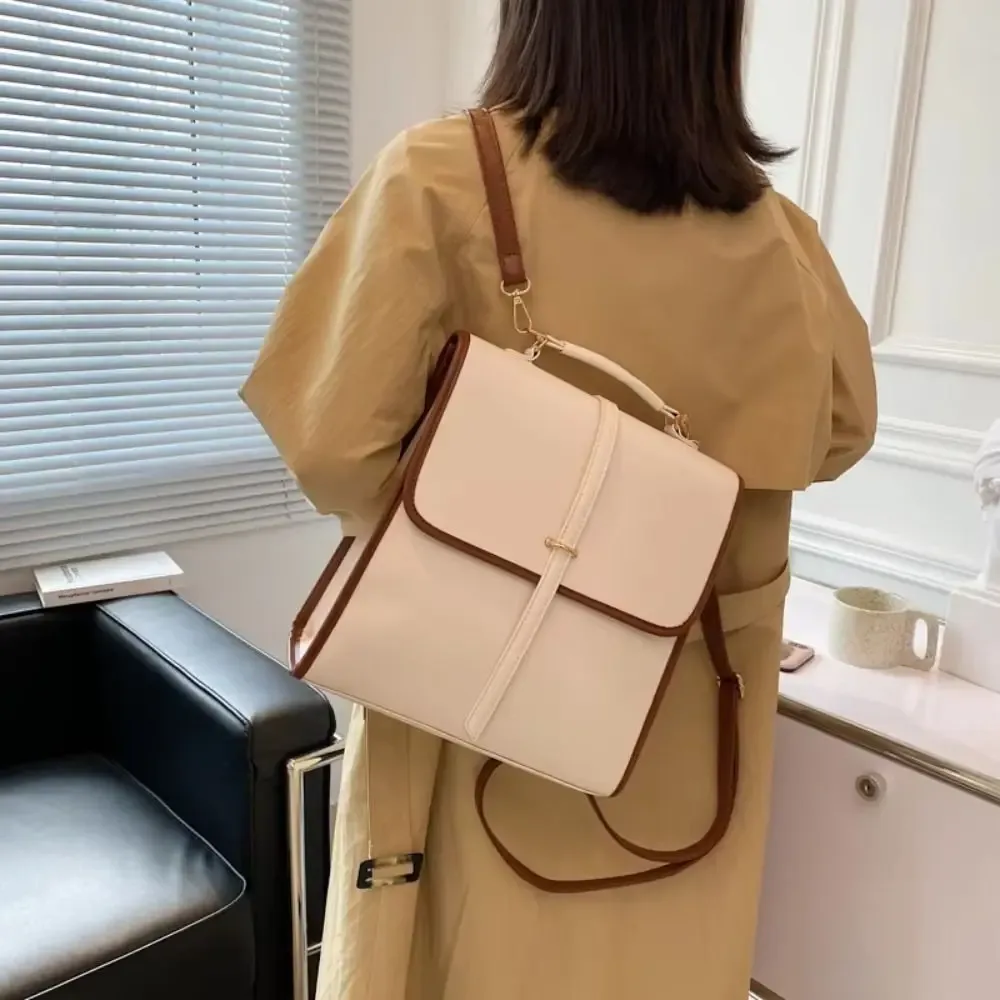 Sacs à dos de couleur unie à plusieurs poches, grande capacité, fermeture à glissière, sac à bandoulière en cuir PU, sac à main