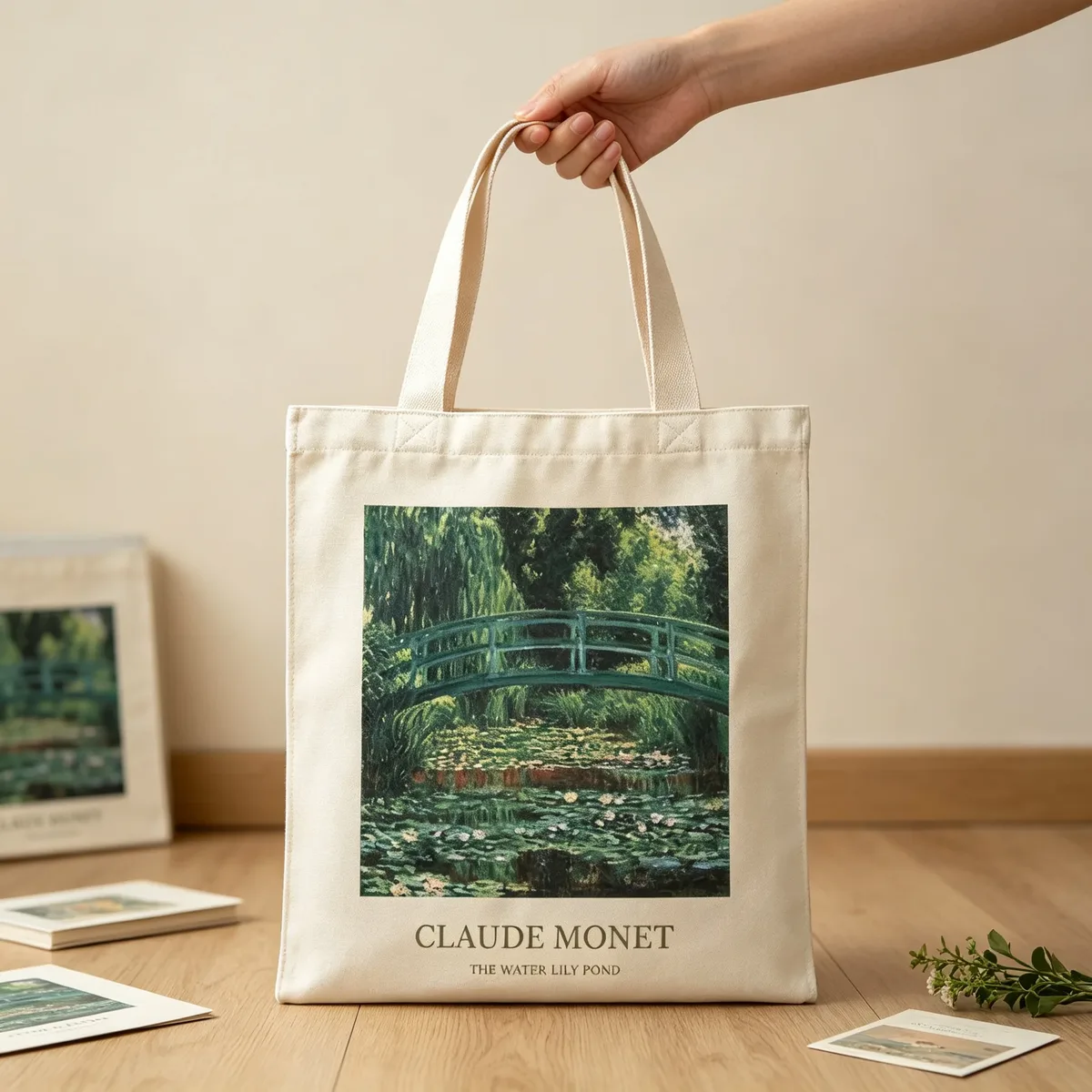 sac fourre-tout esthétique monet water lily pond, sac de shopping réutilisable en coton, exposition muséale d'art vintage
