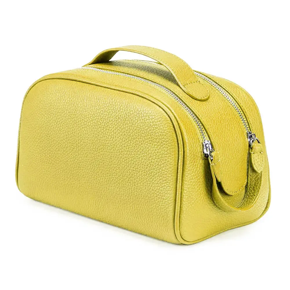 trousse de toilette en cuir grainé pour femme, grande capacité, avec poignée, idéale pour les voyages et l'usage quotidien