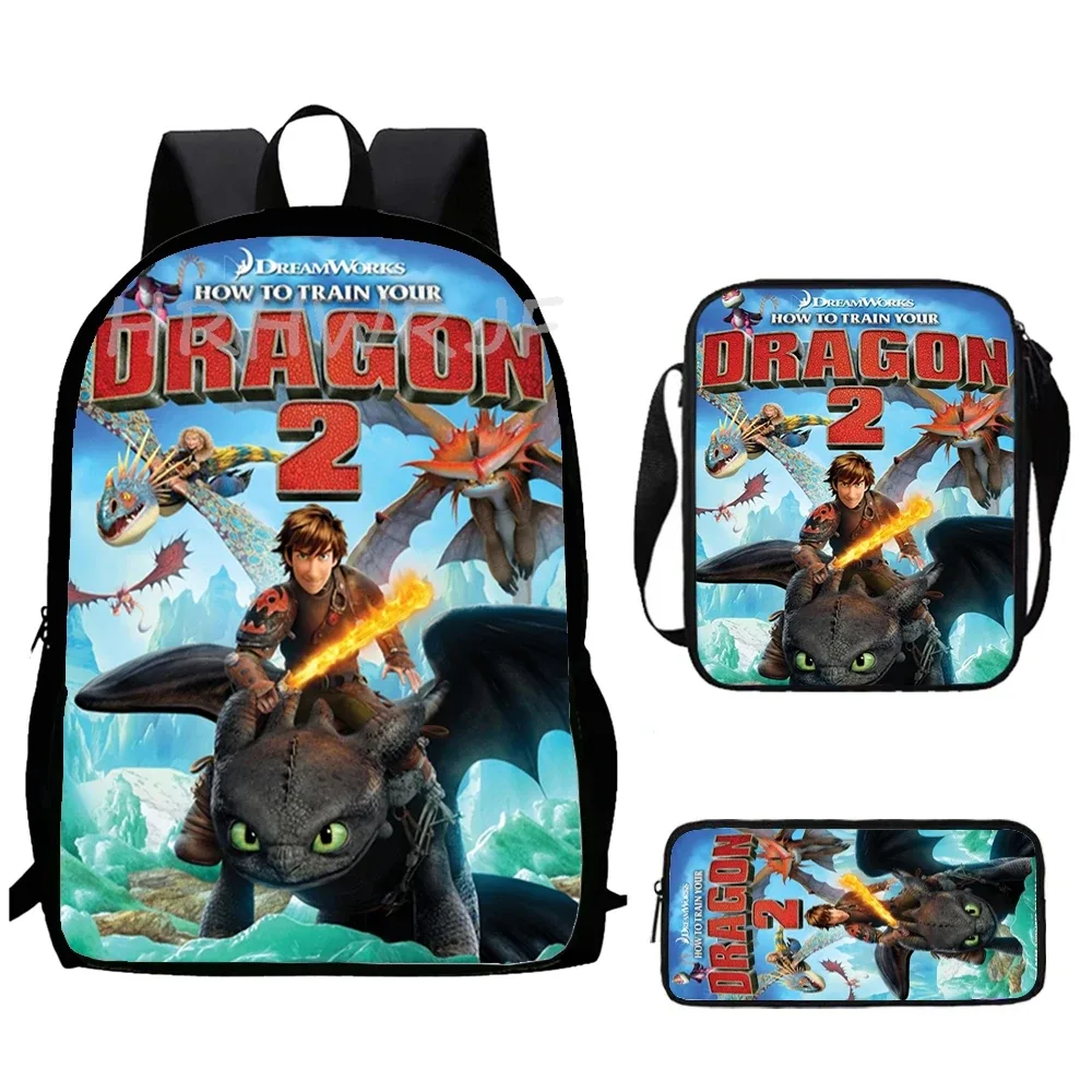 sacs d'école « comment dresser votre dragon » avec sacs à bandoulière, 3 pièces, sacs à dos de dessin animé pour garçons et filles, sacs à dos pour enfants, sacs à dos pour l'école primaire, mochilas