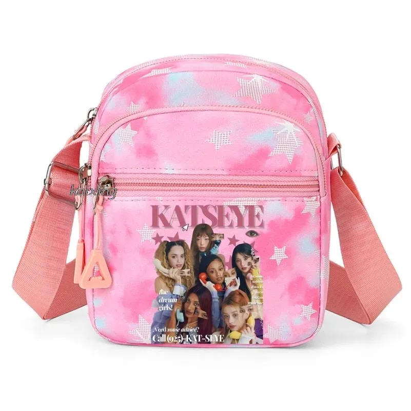 nouveau sac à bandoulière katseye à imprimé amusant pour hommes et femmes, pochette à bandoulière imprimée, grande capacité, pochette de rangement élégante, meilleurs cadeaux