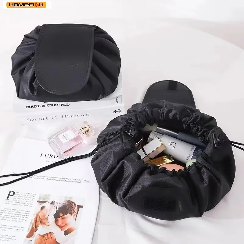 Sac à cosmétiques à cordon de serrage pour femmes, pochette de rangement de maquillage de voyage portable et étanche, étui de rangement de beauté pour articles de toilette féminins
