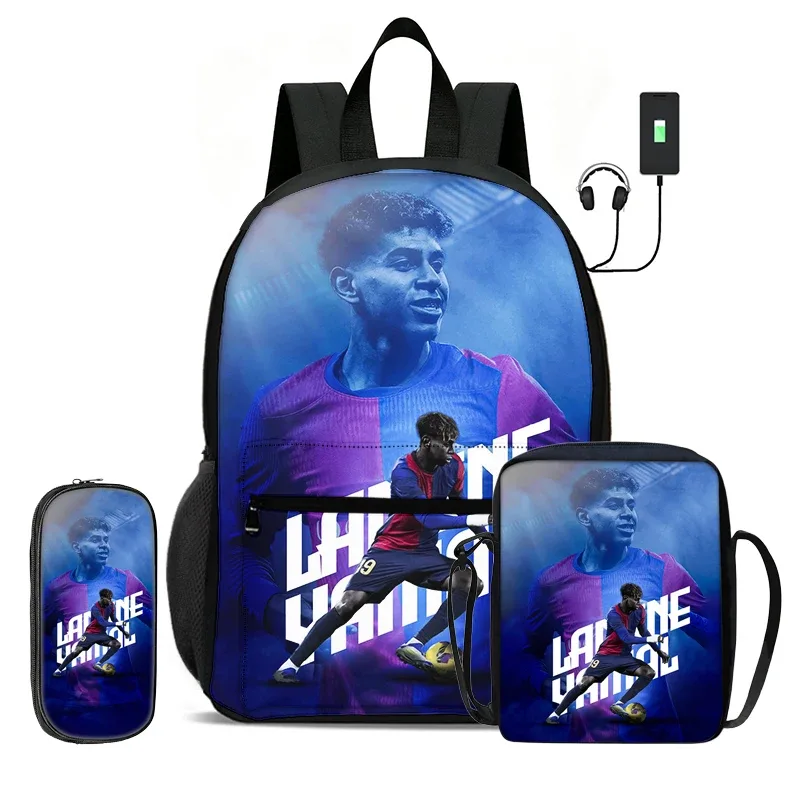sac à dos scolaire pour enfant, sac à dos de sport de football avec sac à bandoulière, trousse à crayons, ensemble de 3 sacs l-lamin yamal, sac à dos de star du football