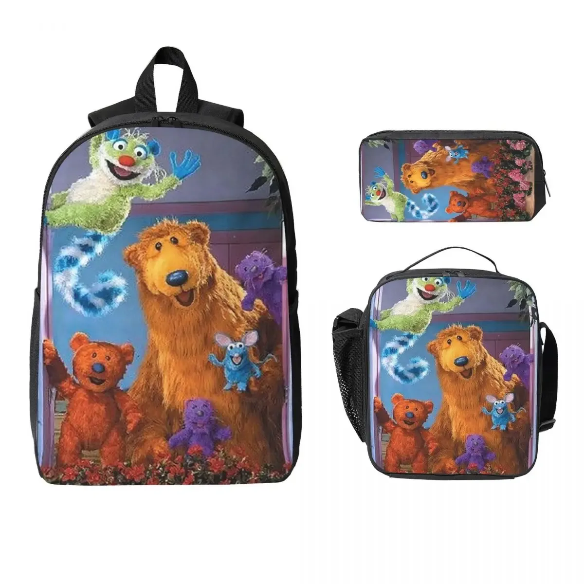 sac à dos ours dans la grande maison bleue, sac à livres pour garçons et filles, sac d'école, sacs à bandoulière pour ordinateur, sac à déjeuner isolé 3ps, trousse à crayons
