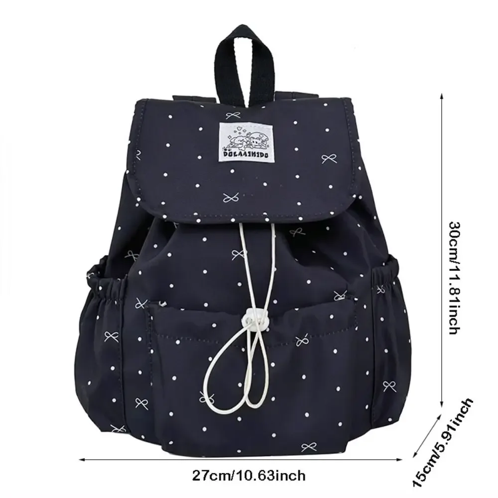 sac à dos de style japonais pour femmes, motif à pois, fermeture à cordon, sac à dos de grande capacité, sac de style preppy