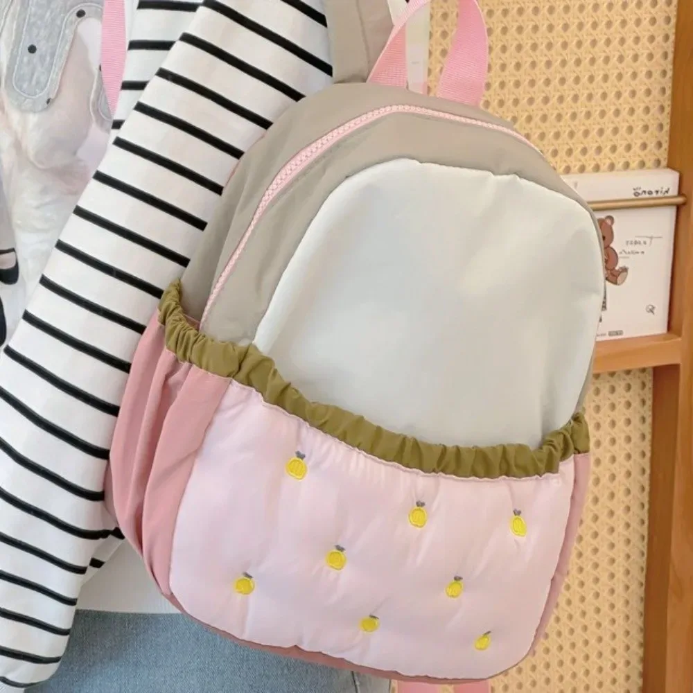 sac à dos en nylon pour enfants, broderie fruits, dessin animé, sac de jour en tissu, double épaule, pour étudiants, école maternelle
