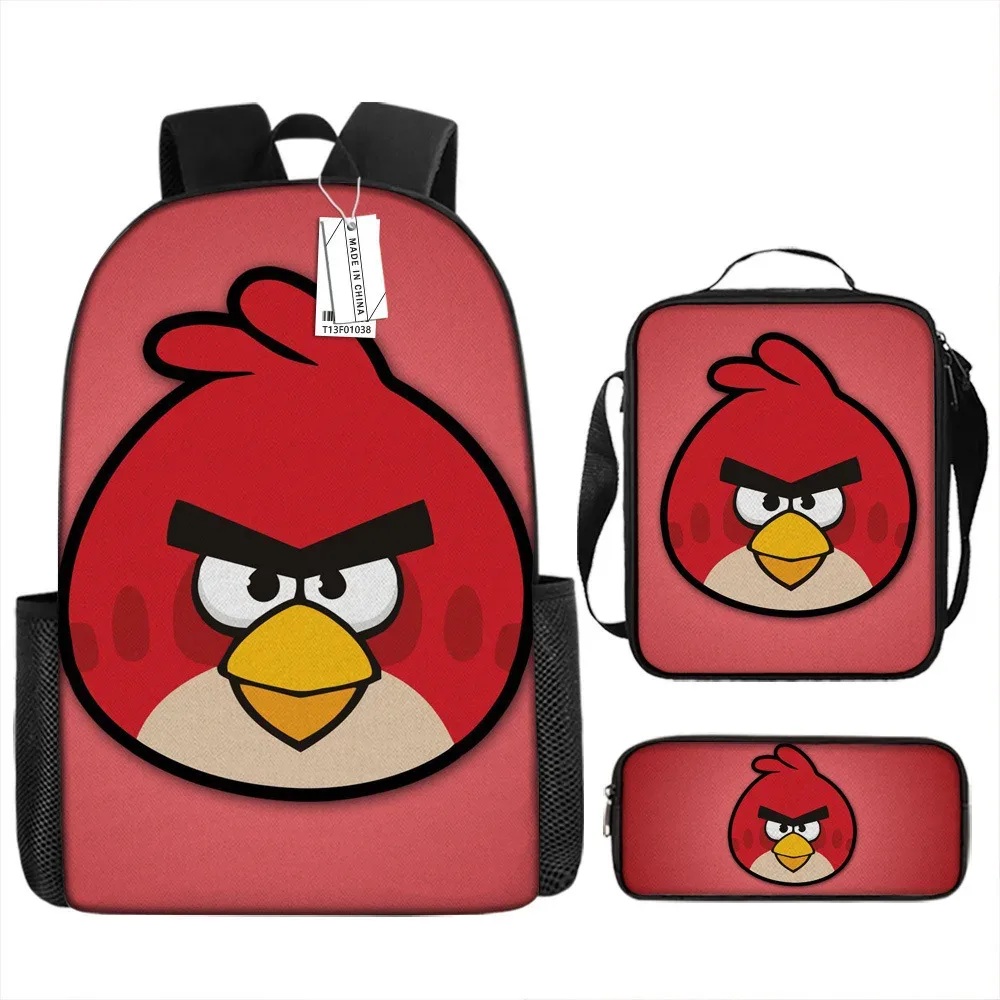 sacs d'école de luxe originaux et cool avec impression 3d angry birds, 3 pièces/ensemble, sac à dos pour ordinateur portable, sac à déjeuner, trousse à crayons