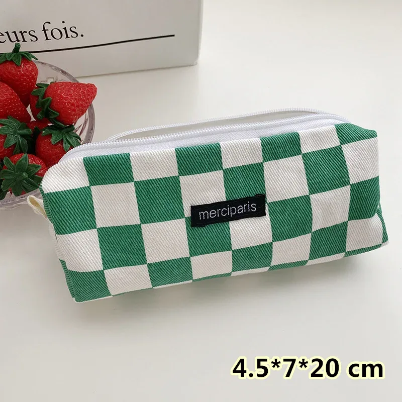 trousse de maquillage de voyage à carreaux, sac de rangement cosmétique, sacs à main pour femmes, portefeuille, étuis à crayons scolaires mignons, sacs en poudre, mode coréenne