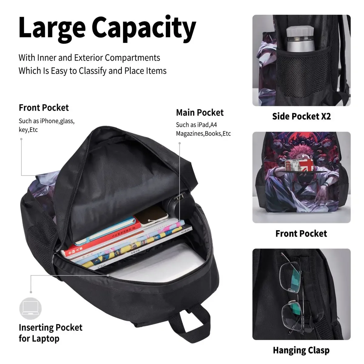 3pecs/ensemble ryomen sukuna sac à dos pour étudiant retour à l'école jujutsus kaisens anime lycée sac en toile sac à déjeuner trousse à crayons
