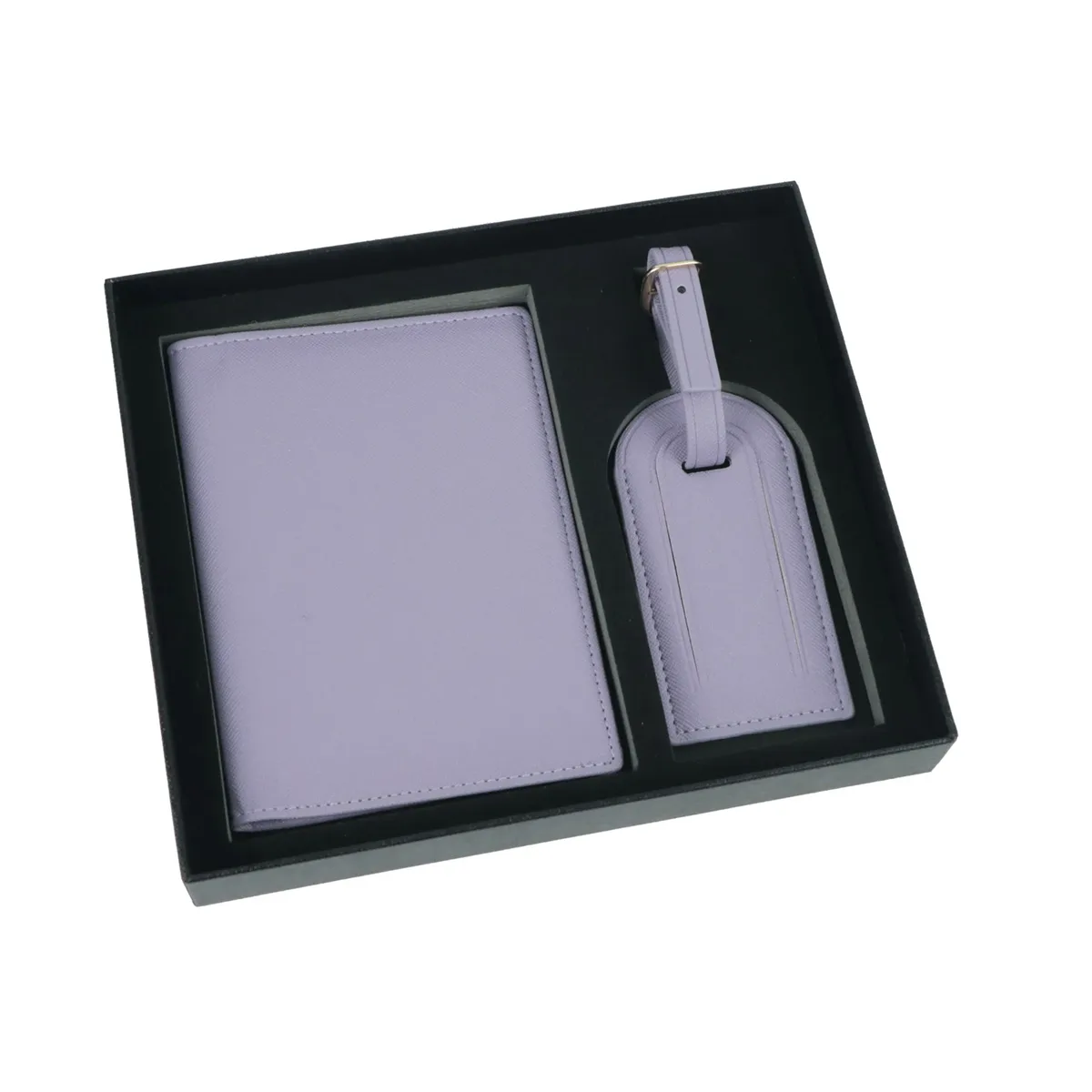 coffret cadeau avec lettres initiales monogrammées gratuites, porte-passeport en cuir saffiano, étiquette de bagage, couverture de passeport, accessoires de voyage