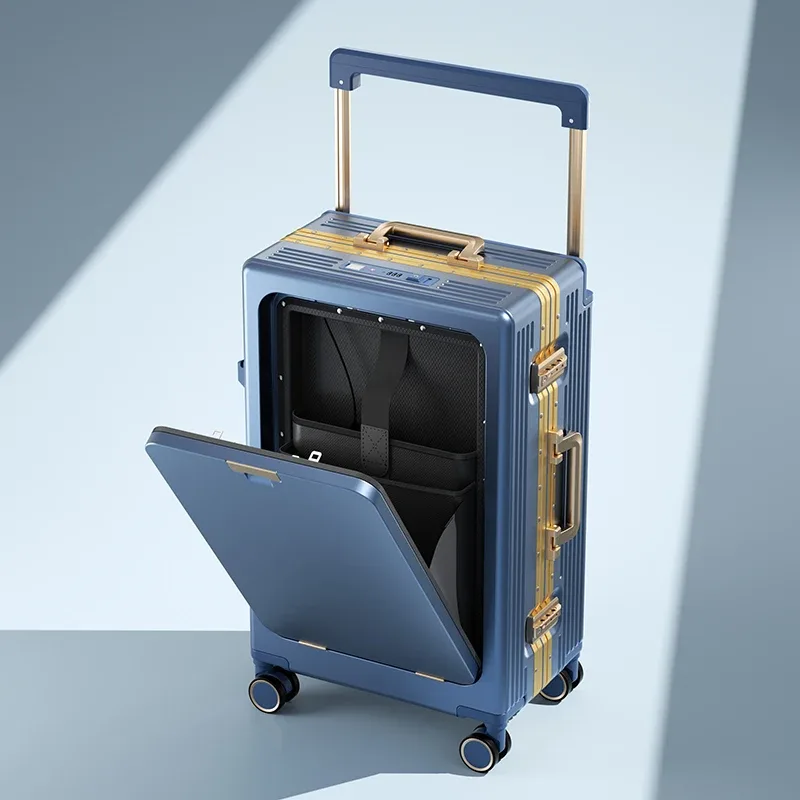 valise de voyage à roulettes large avec ouverture frontale, cadre en aluminium, sac multifonctionnel pour ordinateur portable d'affaires, valise à main 20-28''