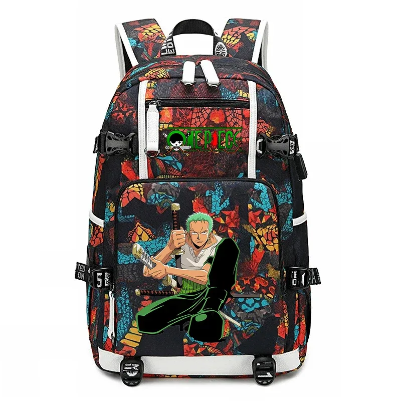 sac à dos d'école imprimé one piece zoro, sac à livres de grande capacité pour étudiants, pour enfants et adolescents
