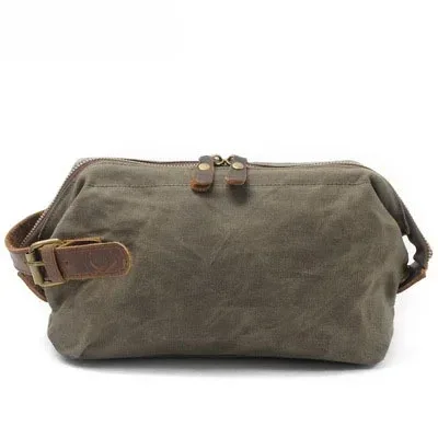 trousse de toilette en toile et cuir pour homme, trousse de toilette résistante à l'eau, pour le voyage, grande capacité, fonctionnelle