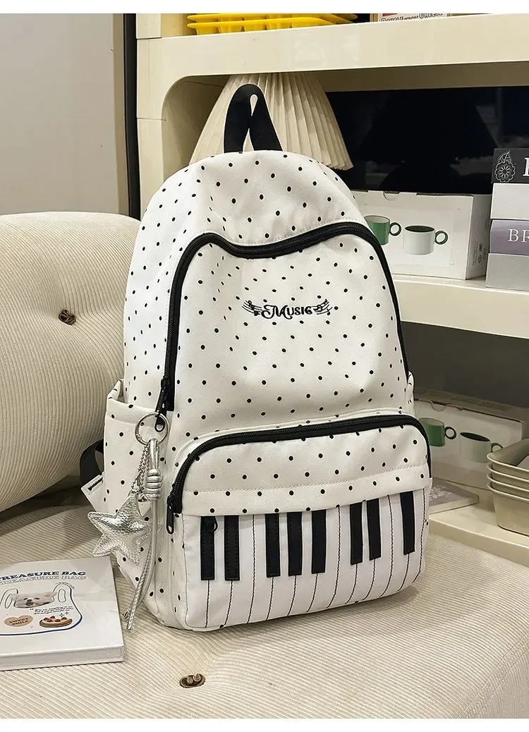 sac à dos pour filles à motif lettres brodées et pois, grande capacité, en nylon, pour étudiantes, sac d'école, sac de voyage portable, sac à bandoulière pour femmes
