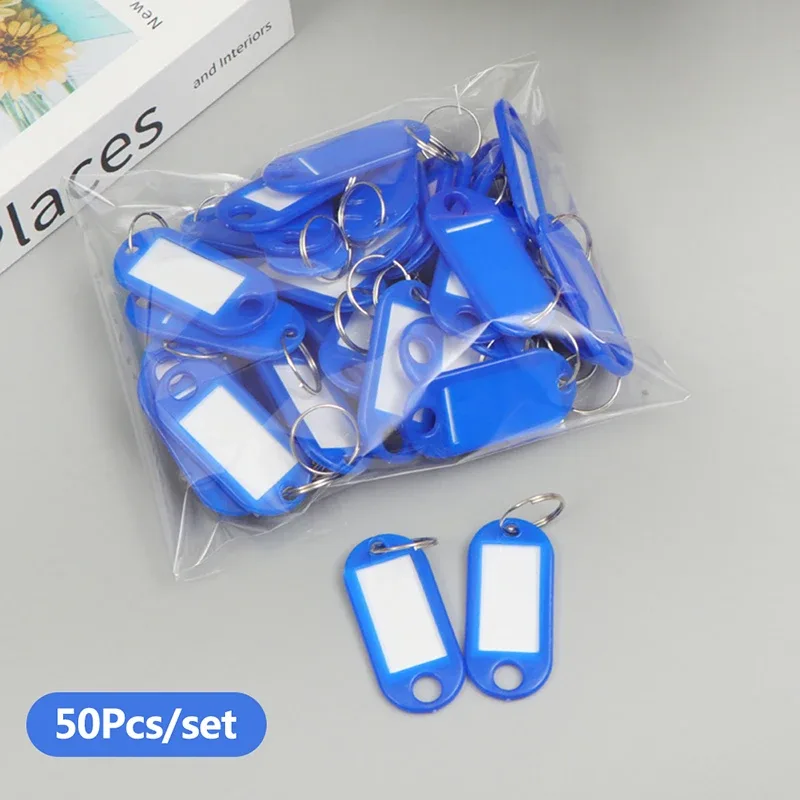 porte-clés coloré, étiquette de clé, nom d'identification, adresse de salle, marqueur de numéro tel, étiquette de bagage avec anneau fendu, 50 pièces