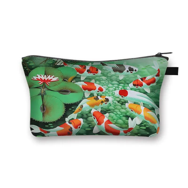 trousse à cosmétiques japonaise koi fish crane pour femmes, trousse de maquillage harajuku, sac de beauté pour filles, trousse de toilette cosmétique hip hop, dragon asiatique