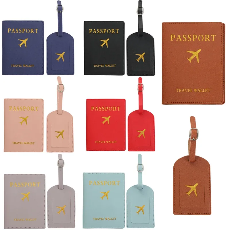 couverture de passeport de voyage en pu, étiquette d'identification de valise, sac d'embarquement, nom, adresse, porte-passeport, 2 pièces/ensemble