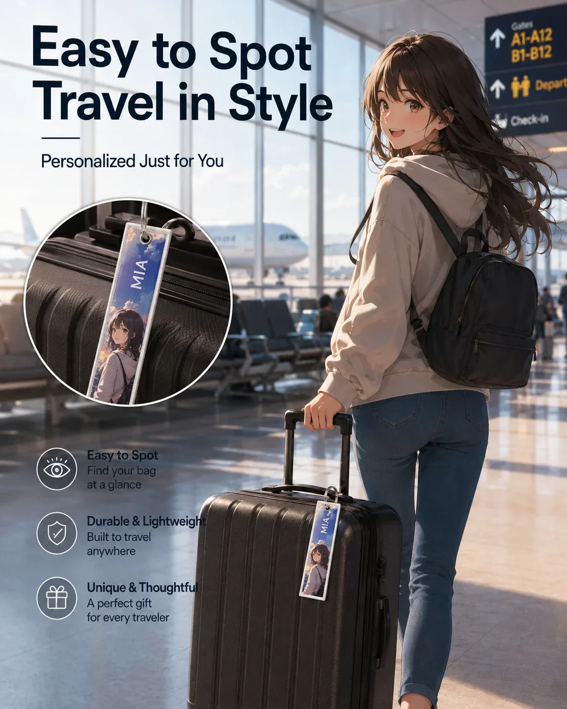 étiquette de bagage personnalisée avec logo et nom, étiquette d'identification pour valise de voyage, sac à dos, accessoires, cadeau