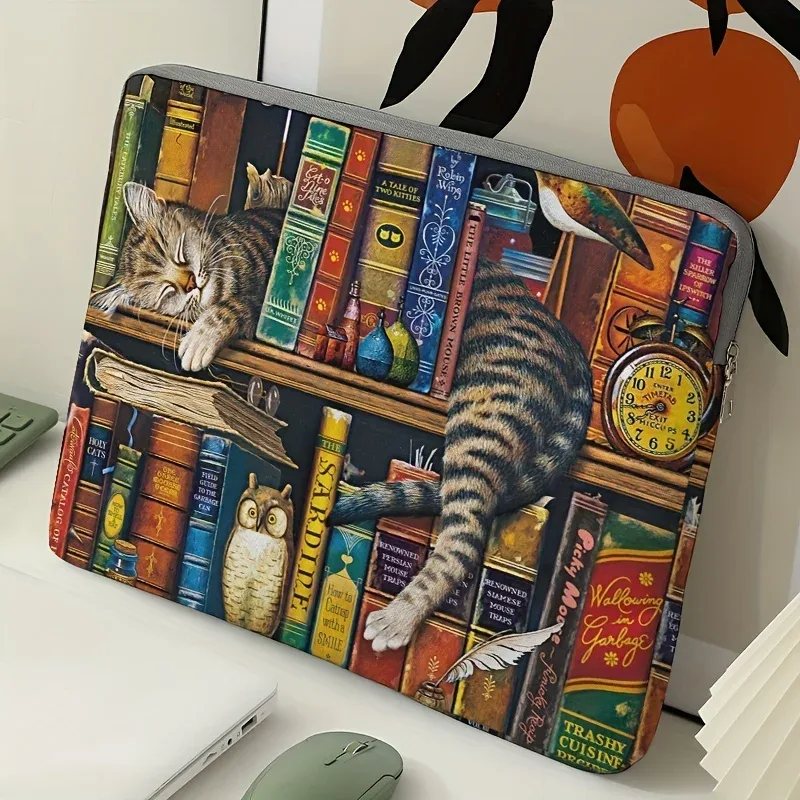1, sac pour ordinateur portable à motif chat et bibliothèque, porte-documents, adapté aux ordinateurs portables de 15 pouces, sac pour ordinateur portable fixe (sans ordinateur portable)