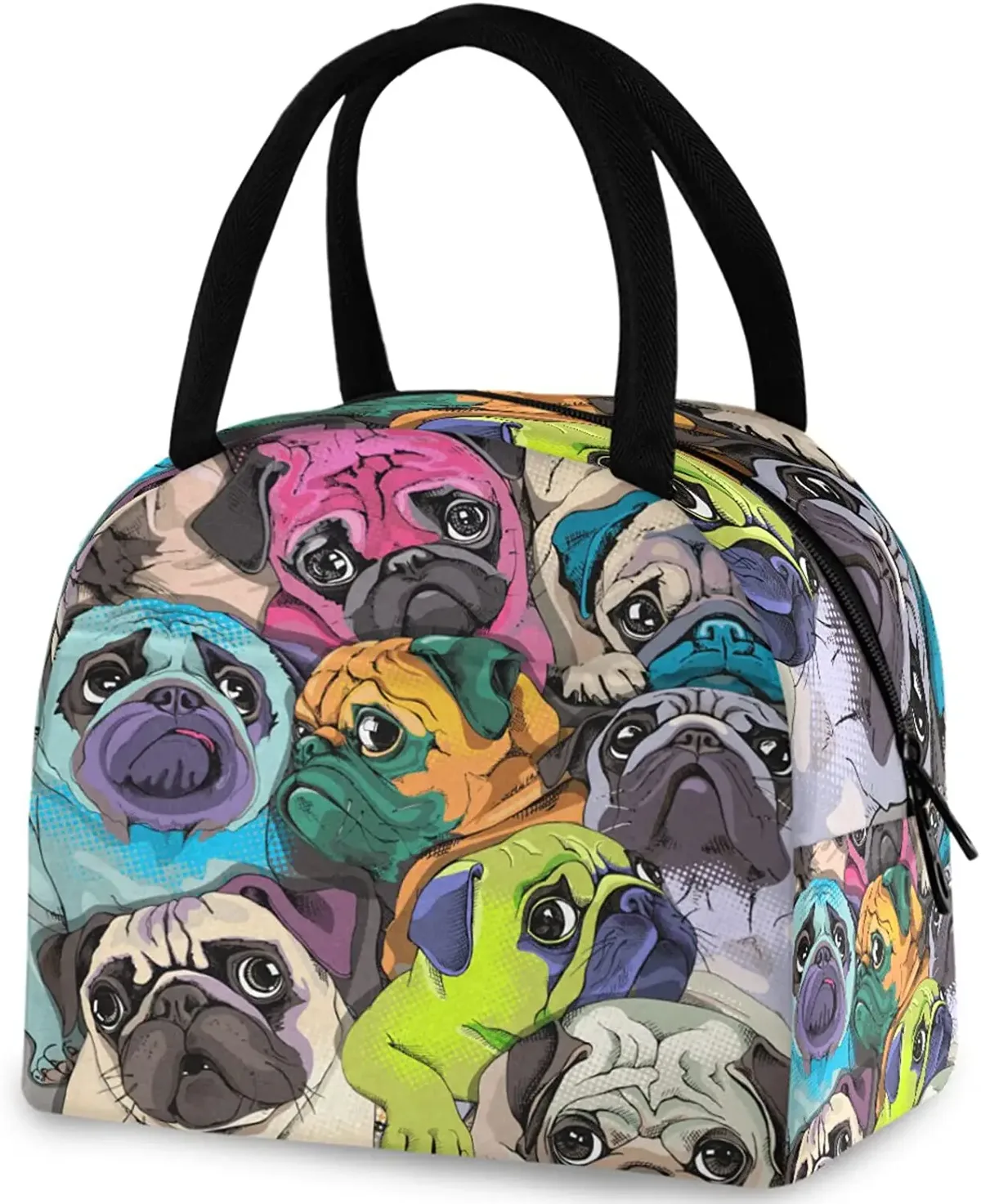 pop art pdpdogs-sac fourre-tout à déjeuner réutilisable avec poche avant, sac isotherme thermique isolé pour la rentrée scolaire, le travail, le pique-nique