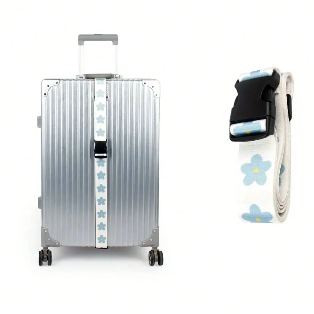 sangle de bagage réglable à imprimé floral, sangle de bagage en plastique pour voyage, fermeture à boucle, noir avec motif floral blanc