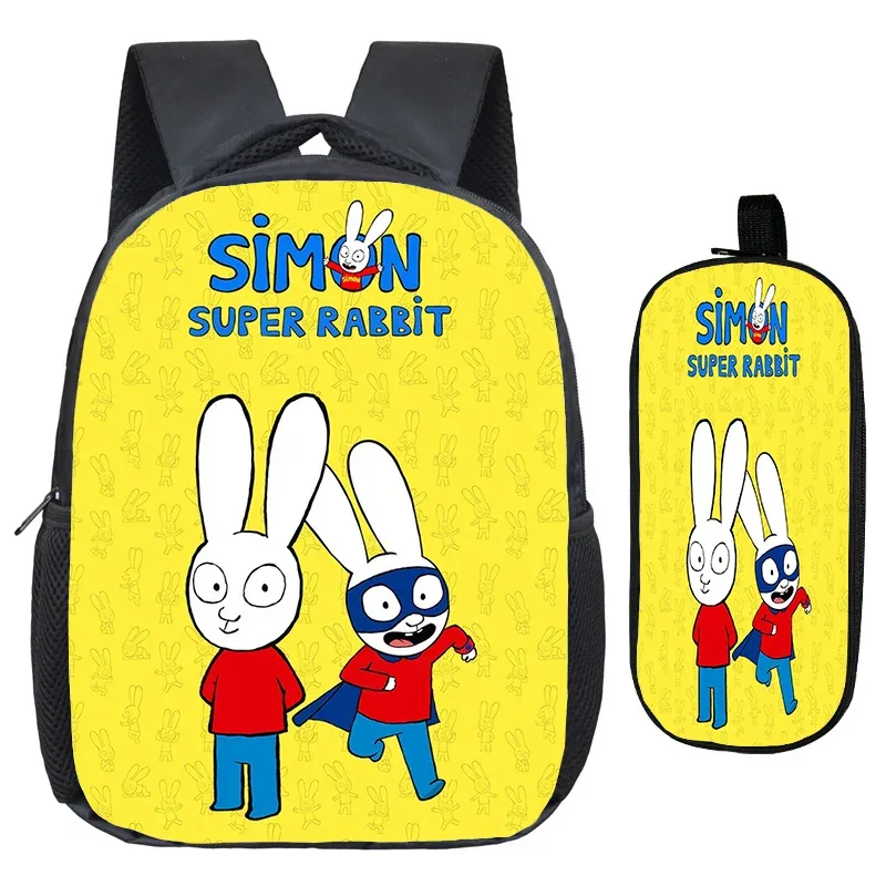 sac à dos simon super rabbit, trousse à crayons 2 pièces, sacs à dos décontractés pour garçons et filles, sac à dos personnalisé pour étudiants, sac de retour à l'école pour enfants, mochila
