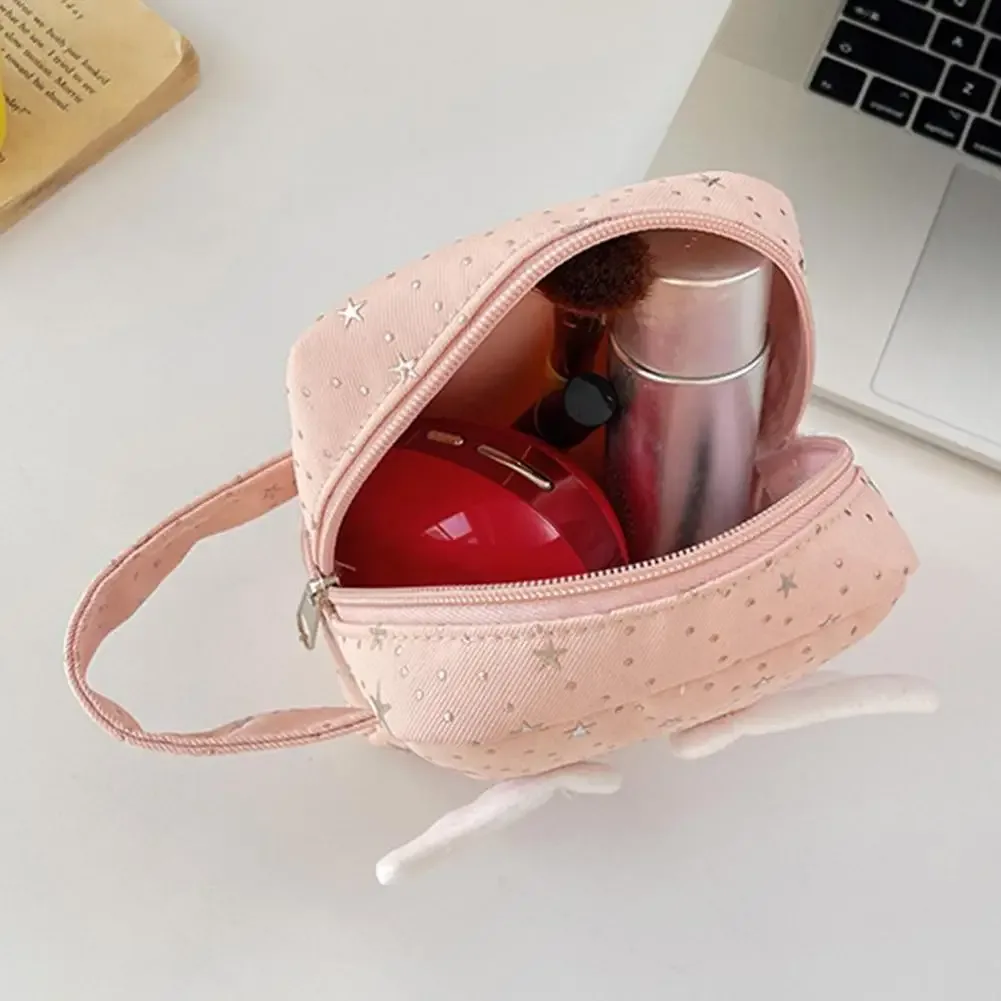 trousse de maquillage portable ailes d'ange mignonnes, organisateur de maquillage à main, pochette de rangement, trousse de toilette pour coton hygiénique quotidien et rouge à lèvres