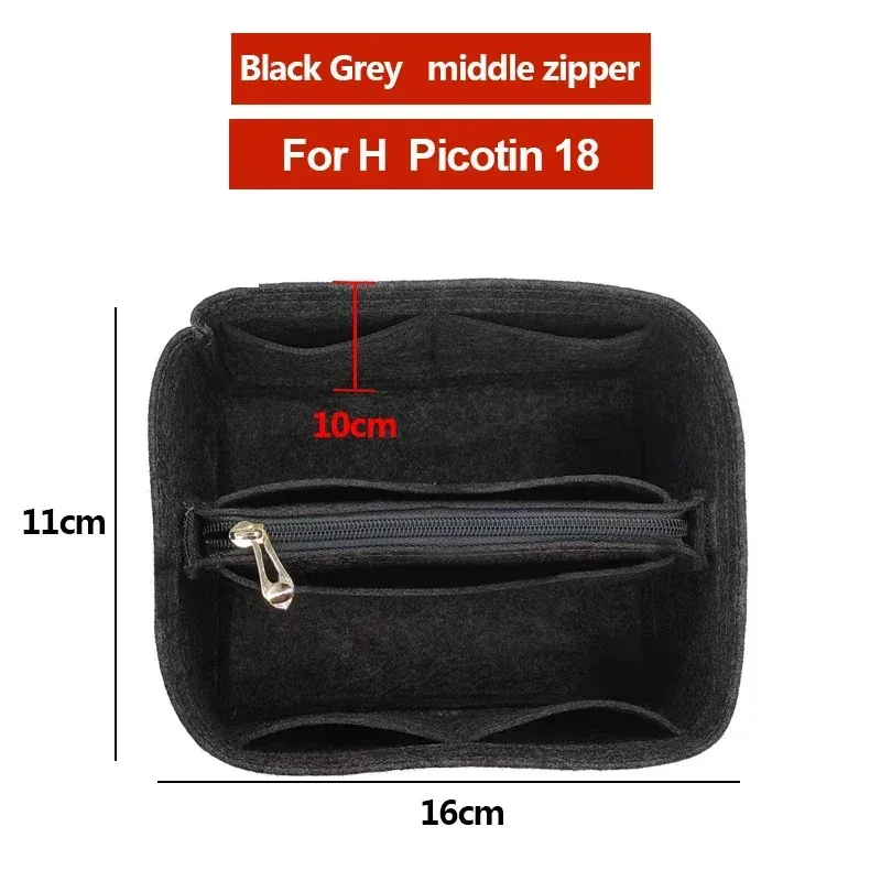 organisateur insérer sac de rangement intérieur feutre sac à main shaper stockage cosmétique insérer sac à main avec fermeture éclair adapté pour h picotin 18 22