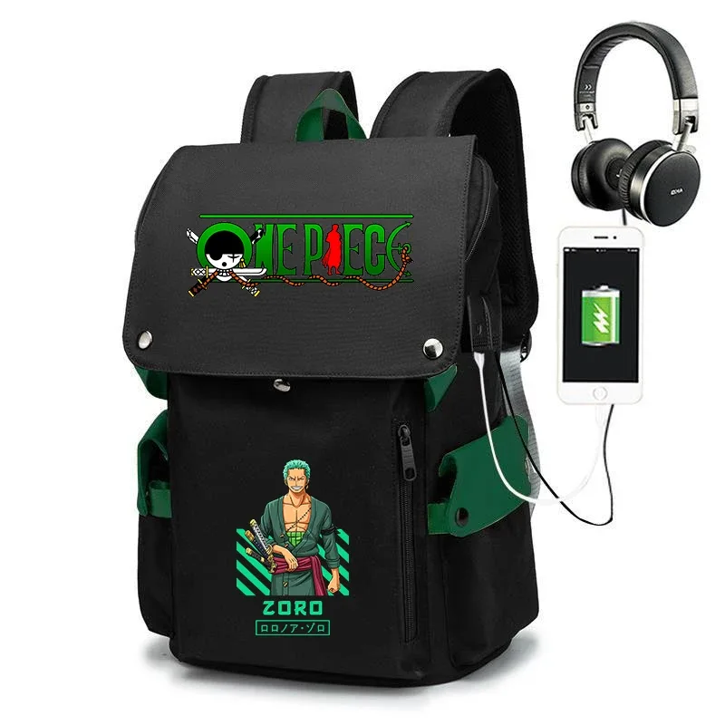 sac à dos d'école imprimé one piece zoro, sac à dos décontracté de grande capacité, sac de voyage pour enfants et adolescents