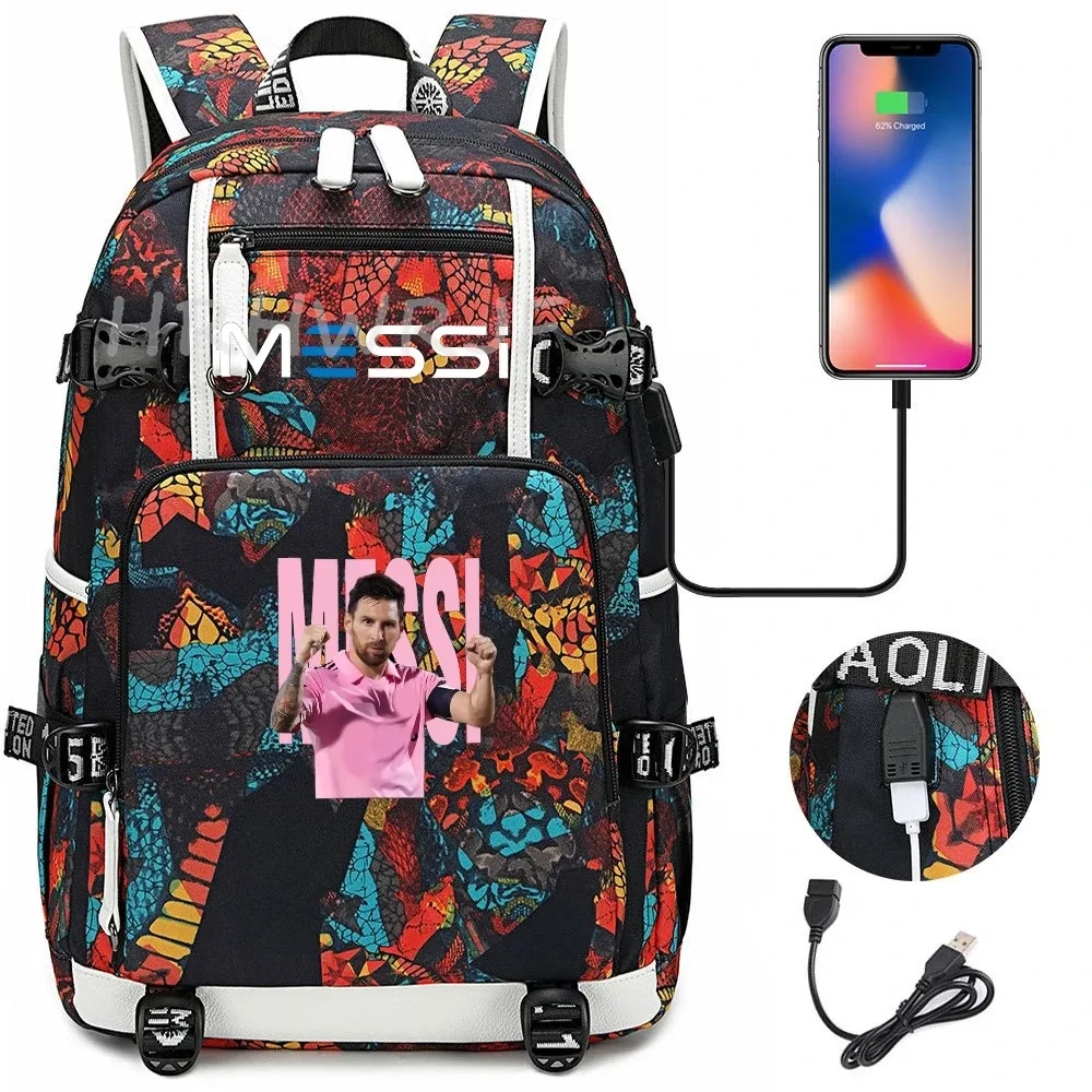 sac à dos de sport de football messi en tissu oxford avec fermeture à loquet, grande capacité, pour ordinateur portable, loisirs, voyage, école et étudiants