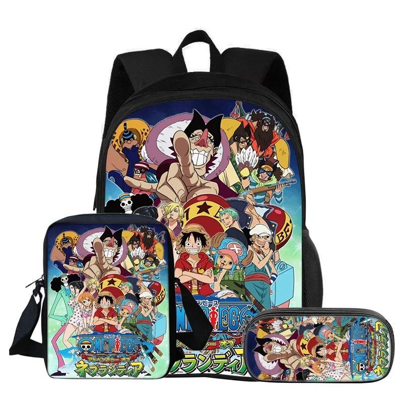 one piece monkey d. luffy – ensemble de 3 sacs à dos pour étudiants, sac à bandoulière d'école, sacs à crayons, sac à dos de voyage, cadeau d'anniversaire pour enfants