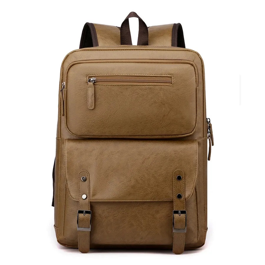 mode hommes sac à dos en cuir pu sac à dos grand ordinateur portable sacs à dos mâle mochilas noir cartable pour adolescents garçons marron sac a dos