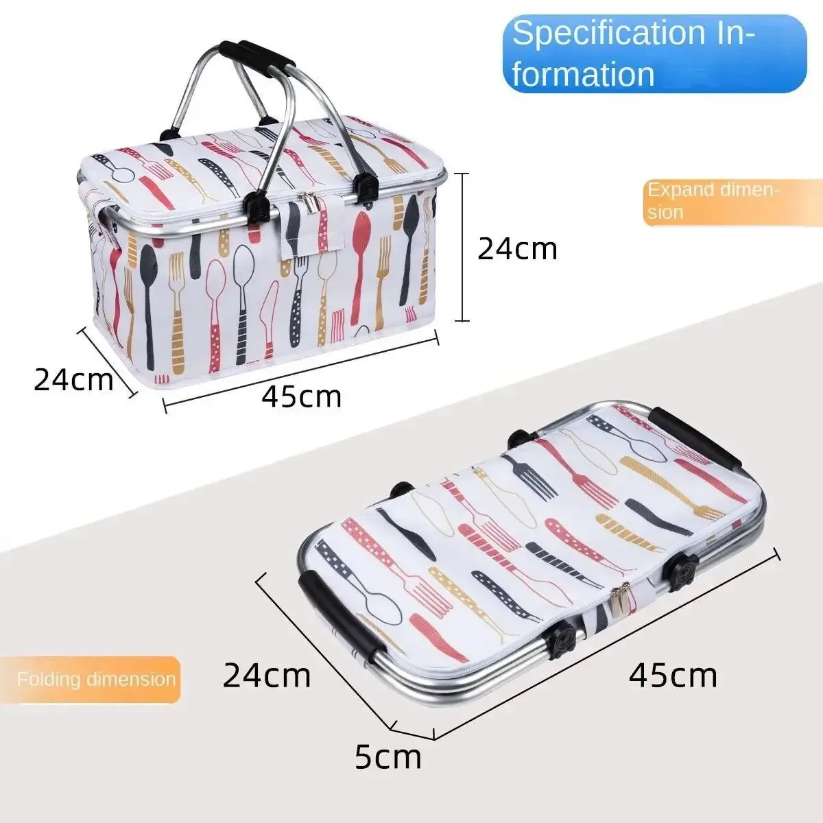 Panier de pique-nique pliant multifonctionnel, sac à déjeuner pour la maison, sac de rangement étanche en tissu Oxford à double usage pour l'extérieur
