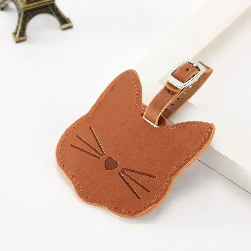 étiquette de bagage en cuir pu chat mignon, étiquette de bagage, sac d'embarquement, nom portable, identification, porte-adresse, accessoires de voyage