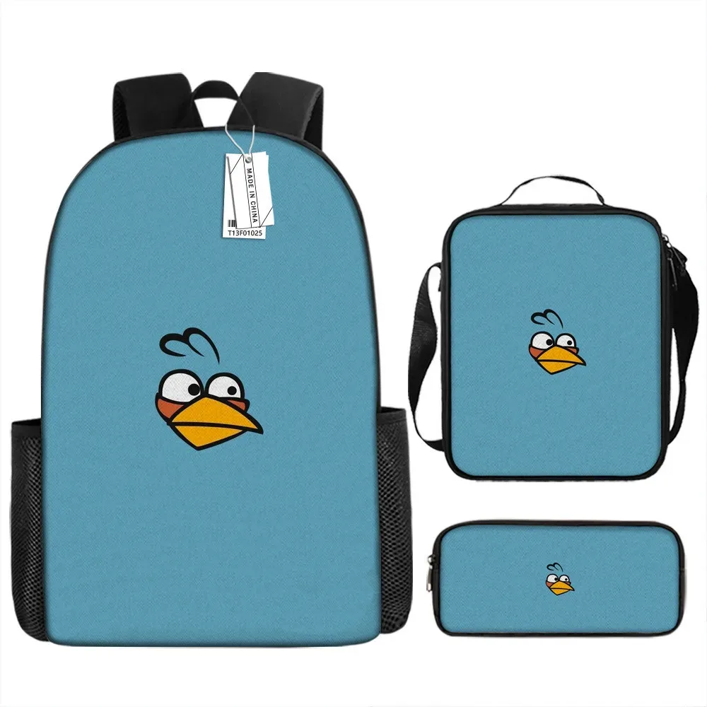 sacs d'école de luxe originaux et cool avec impression 3d angry birds, 3 pièces/ensemble, sac à dos pour ordinateur portable, sac à déjeuner, trousse à crayons