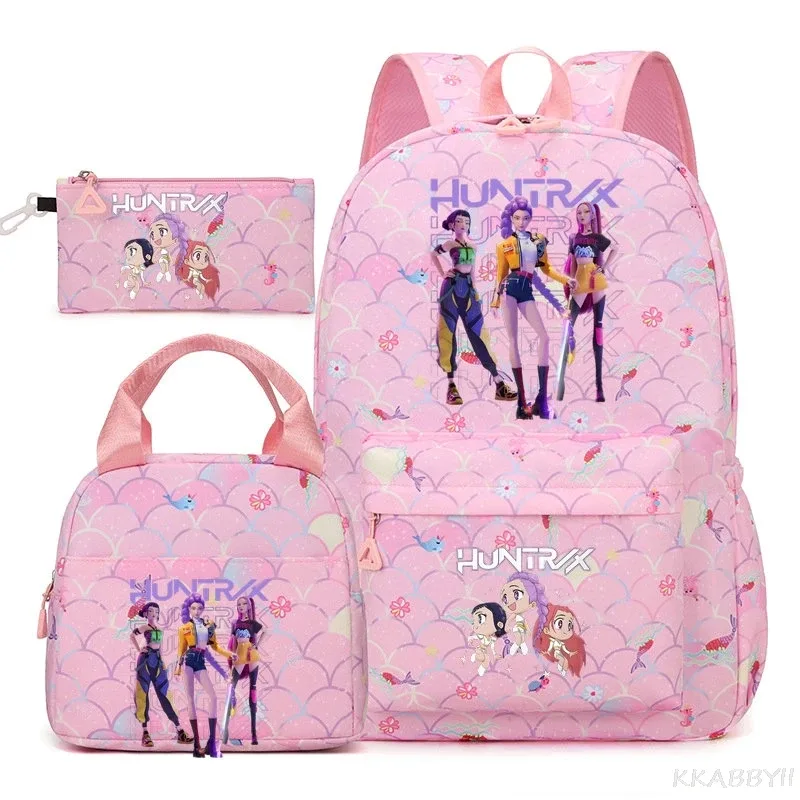 nouveau sac à dos kpop demon hunters huntr/x, 3 pièces, léger, respirant, grande capacité, pour l'école, les voyages, pour femmes, mochilas