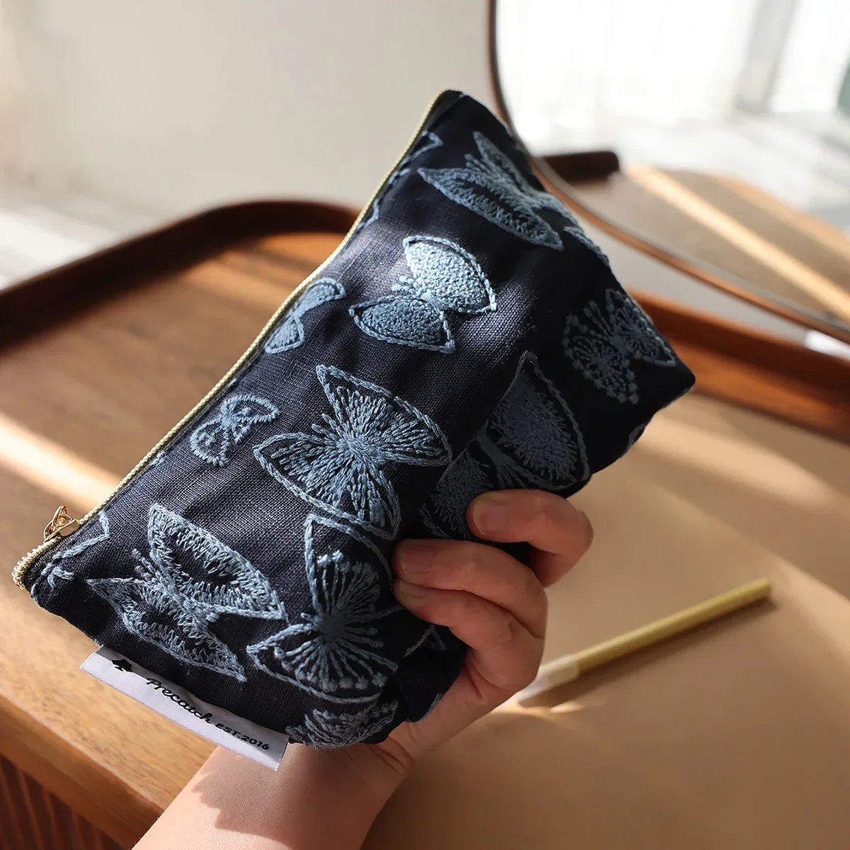 Pochette cosmétique brodée papillon, sac de rangement fait main, sac à main portable pour femme en tissu original, petite taille, sac à maquillage