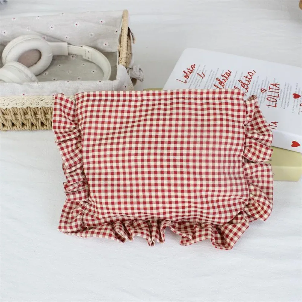 trousse de maquillage à volants et à carreaux durable grande capacité pochette cosmétique portable sac à main zippé maison & voyage