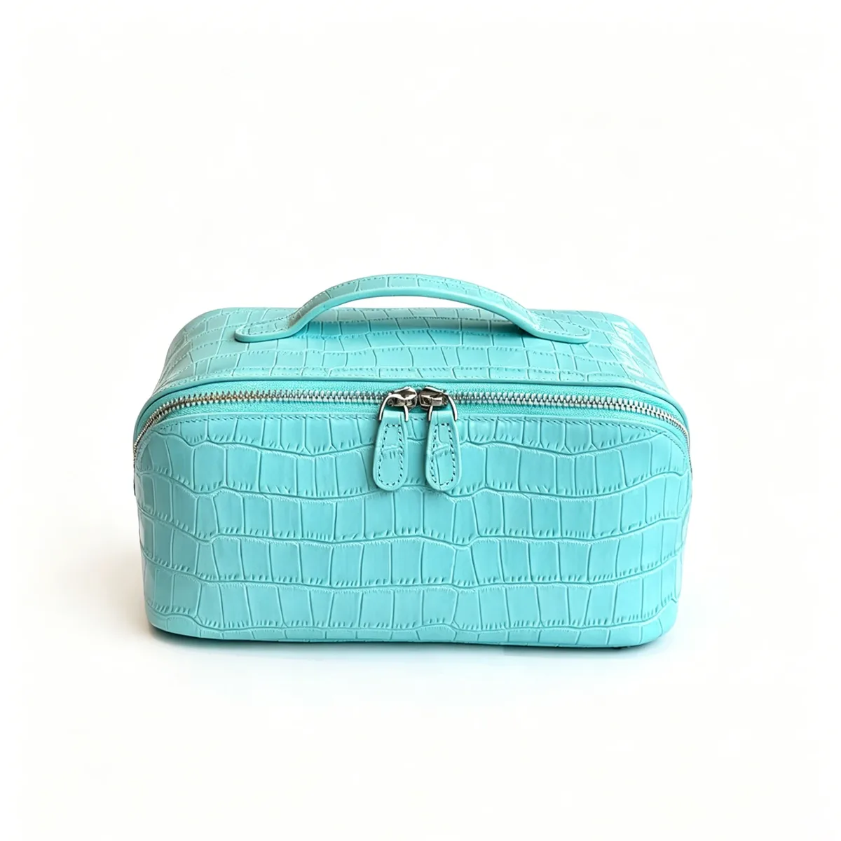 pochette de maquillage en cuir de vachette bleu à motif crocodile, nouvelle pochette de toilette de luxe en cuir véritable, grande capacité, pour voyage, rangement de cosmétiques