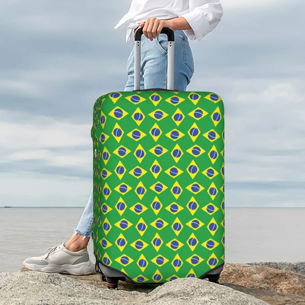 housse de valise avec drapeau du brésil, housse de protection lavable pour bagages de 18 à 32 pouces