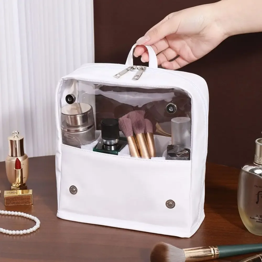 trousse de maquillage transparente imperméable avec fermeture éclair, grande capacité, poignée et conception autoportante