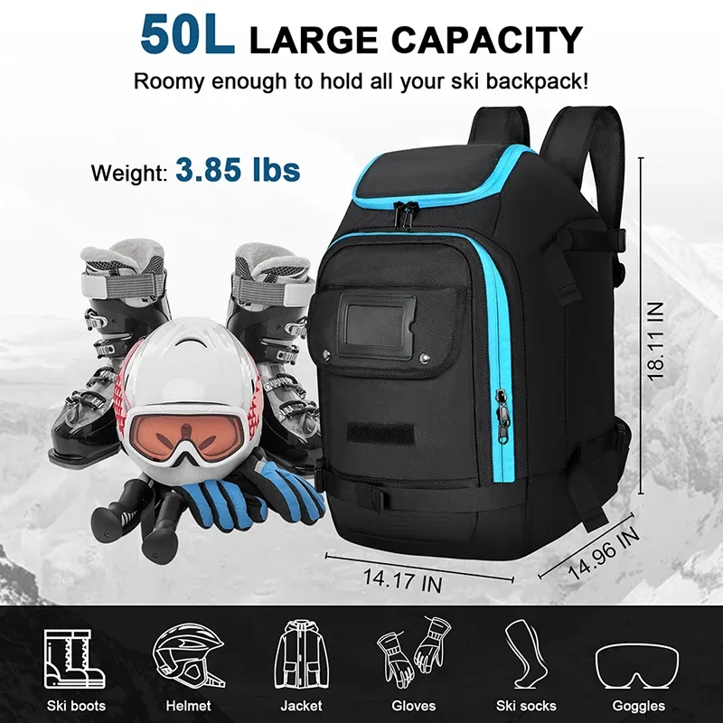 sac à dos étanche respirant pour bottes de ski, sac de transport de grande capacité, sac à dos de rangement extérieur, 50l