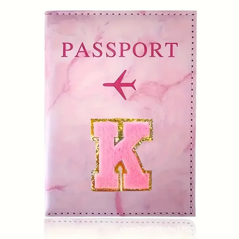 porte-passeport en cuir pu rose avec étiquette brodée, étui pour billets et cartes de crédit, accessoires de voyage