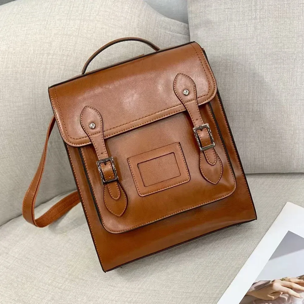 sac à dos pour femmes, sac à bandoulière en cuir véritable, sac d'école pour filles, sac à dos pour ordinateur portable en cuir de vache véritable, sacs messagers