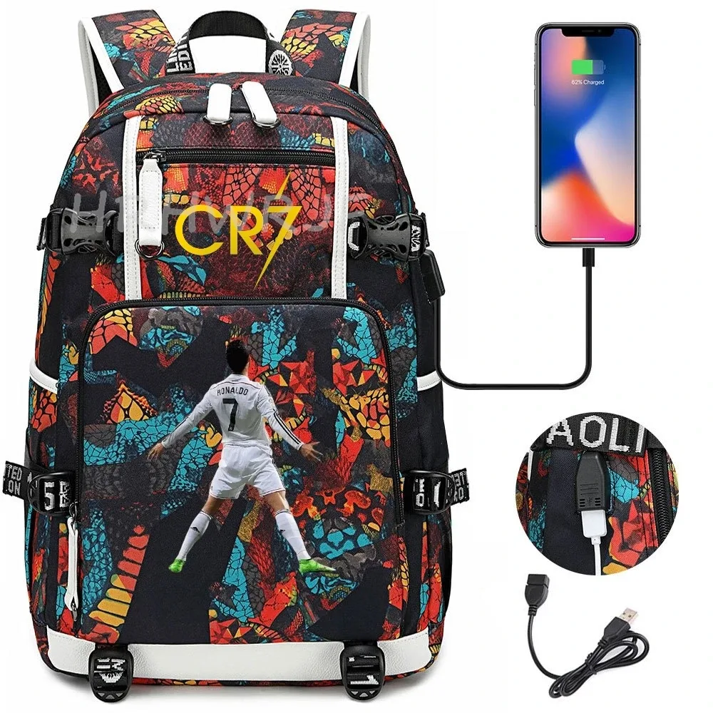 sac à dos usb cr7 pour superstars du football, sac de voyage pour ordinateur portable, sacs d'école noirs pour hommes, sacs d'école pour étudiants, mochilas, cadeau