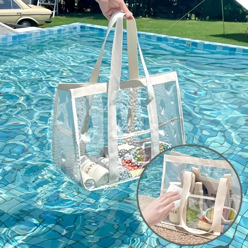 sac de rangement transparent à fermeture éclair avec poignée, grand organisateur de voyage pour la maison et les déplacements, design durable et pratique