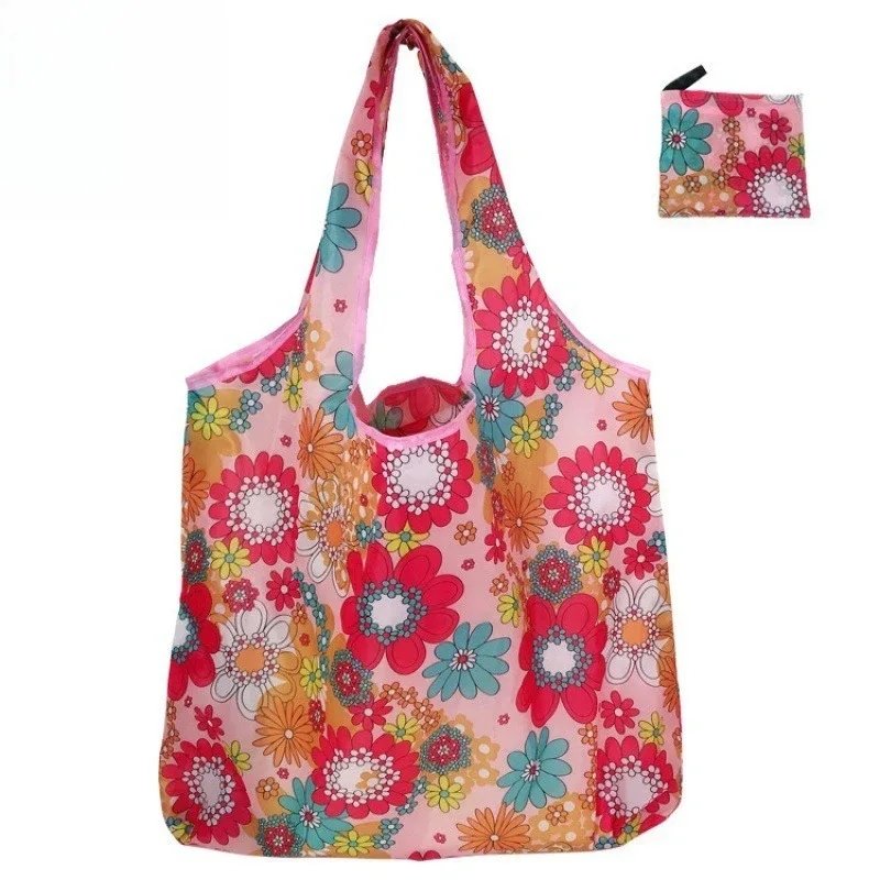 sac de courses pliable en nylon de taille moyenne, sac à main léger et imperméable à porter à l'épaule, sac fourre-tout réutilisable et écologique