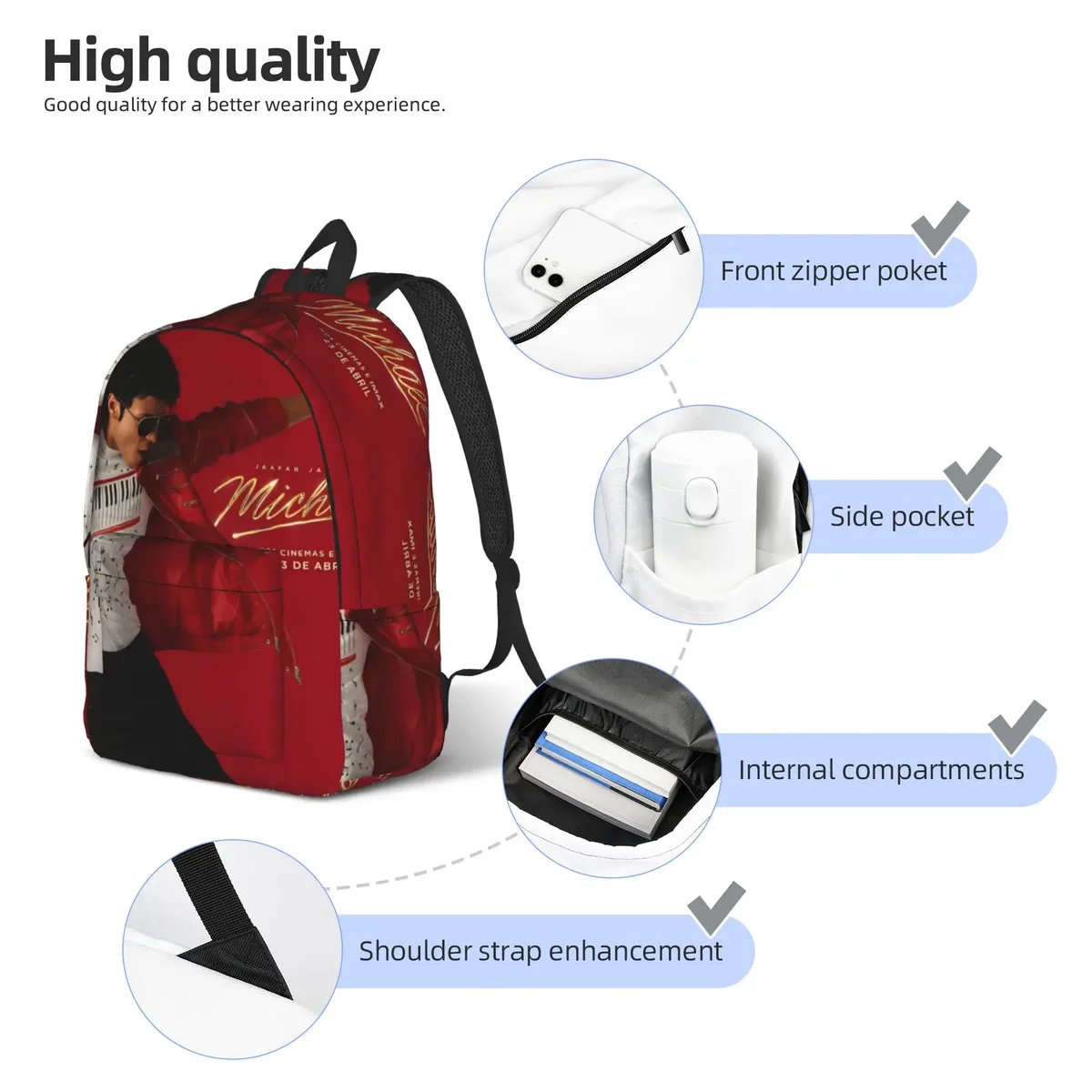 sac à dos michael jacksons musical movie 2026 avec poche, sac à dos de travail pour étudiants, sac à dos de jour pour hommes et femmes, sacs en toile pour ordinateur portable
